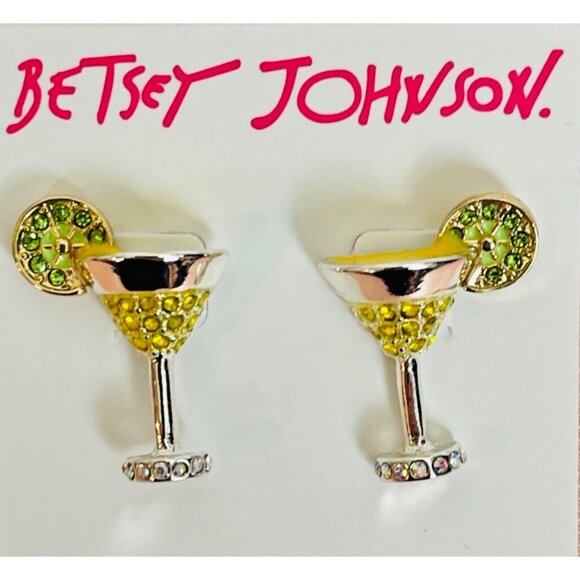 Betsey Johnson Martini Crystal Cocktails with Slice of Lime Drop Stud Earrings - Picture 2 of 3